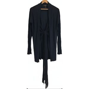bcbg Paris womens large cardigan sweater soft lightweight black shawl tie boho